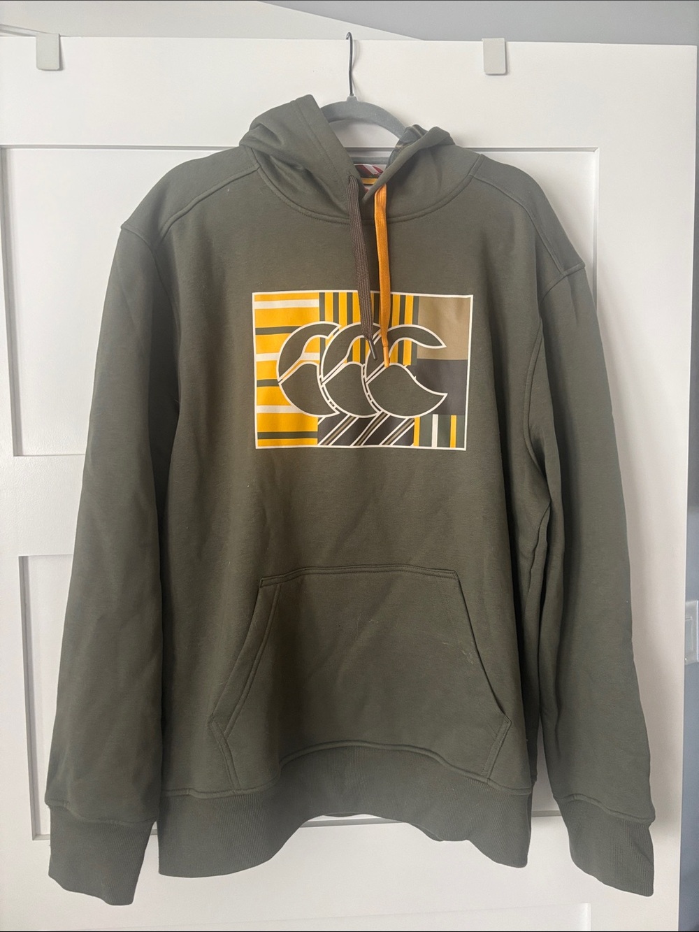 Men's Olive Green Graphic Pullover Hoodie with Striped Print
